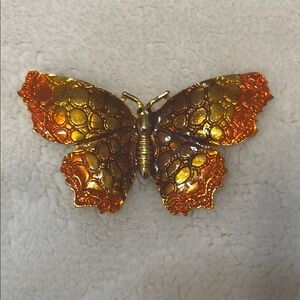 Gold and Orange Butterfly Brooch